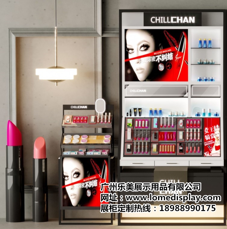 黑色高端品牌廠家定制商場簡約靠墻時尚化妝品彩妝展柜背柜