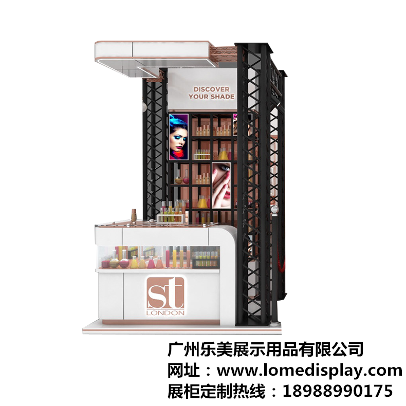廠家定制商場高端時尚不銹鋼木質烤漆帶鏡子彩妝柜化妝品展示柜帶