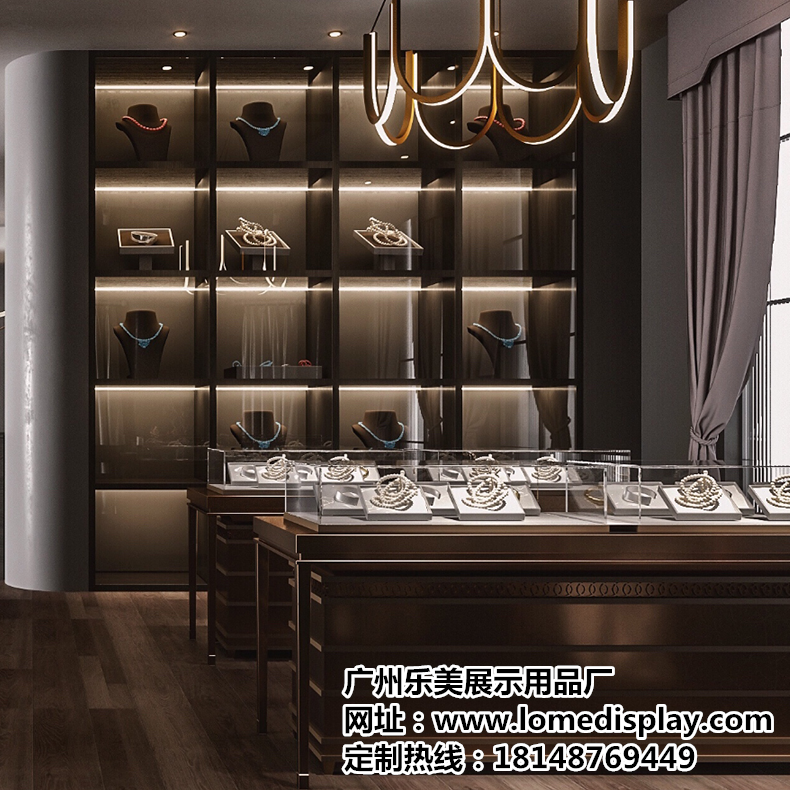 商場店鋪高端項鏈首飾不銹鋼玻璃珠寶展柜展臺可定制