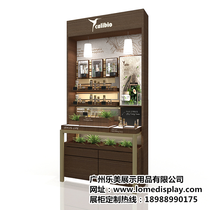 新款2021北歐實木木質烤漆化妝品展柜 | 商場店鋪定制護膚品展柜
