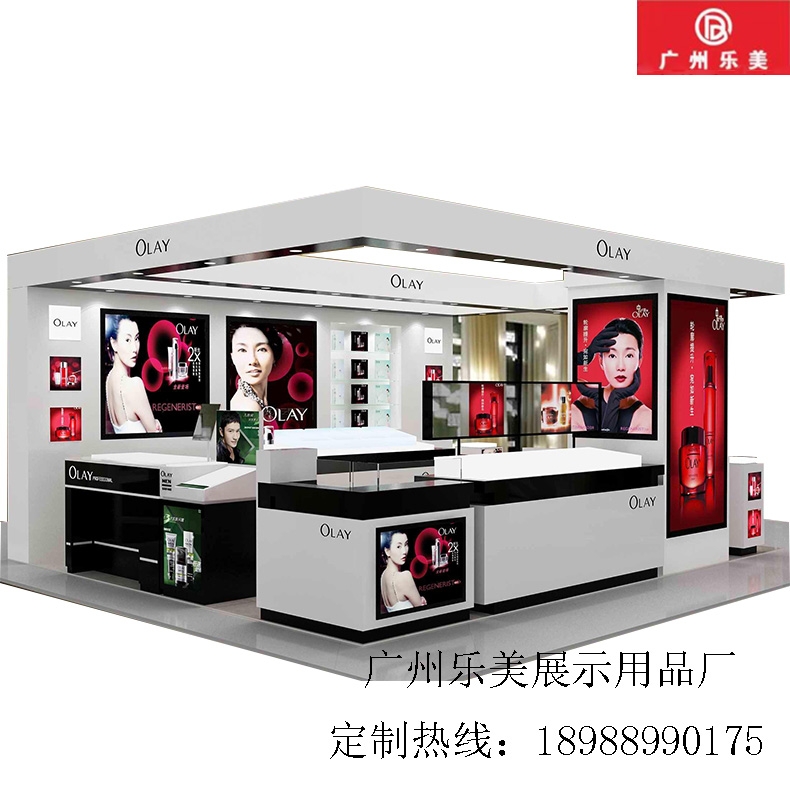 木質烤漆商場品牌定制多層靠墻彩妝化妝品展示柜矮柜背柜
