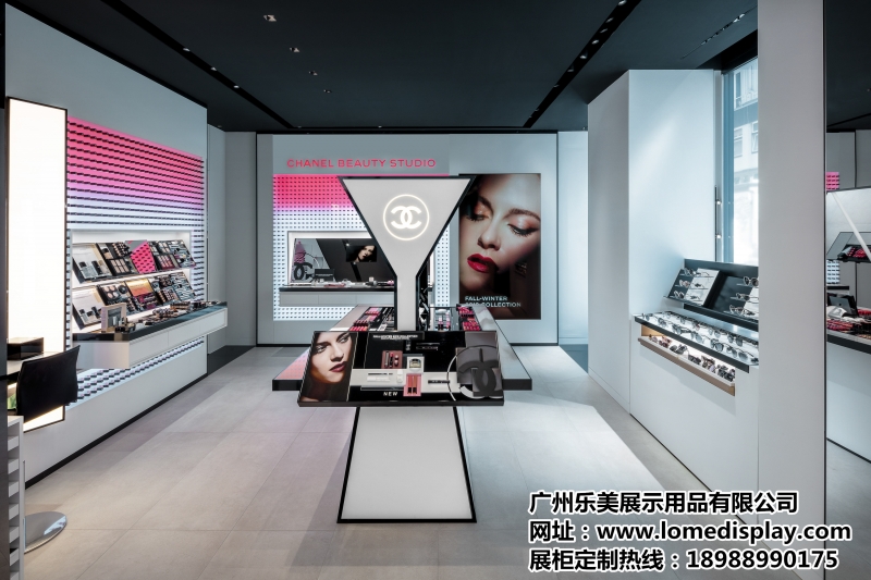 高端時尚商場店鋪木質烤漆化妝品護膚品展示架展示柜高柜背柜