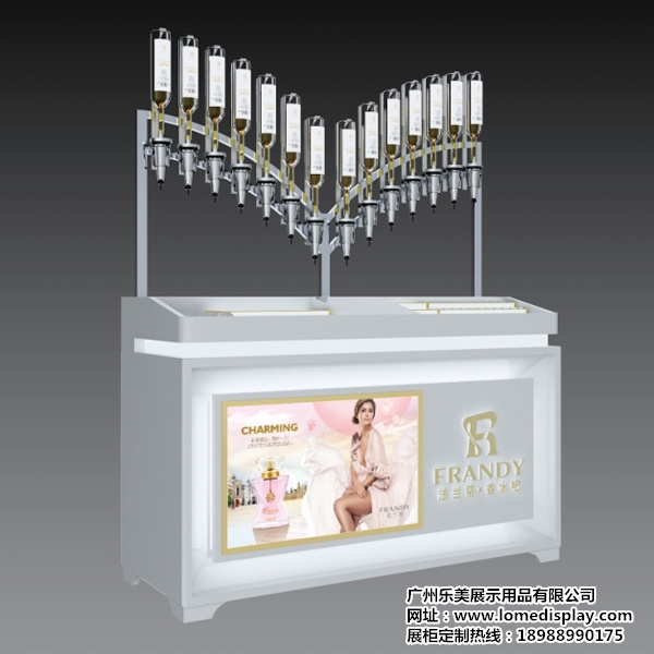 簡約時尚白色木質烤漆香水店香水展柜背柜廠家專業定制展示柜