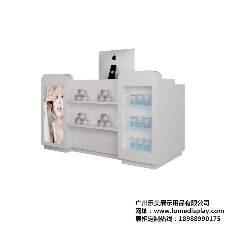 可定制商場店鋪-護膚品店護膚品柜前柜-白色木質烤漆化妝品展柜
