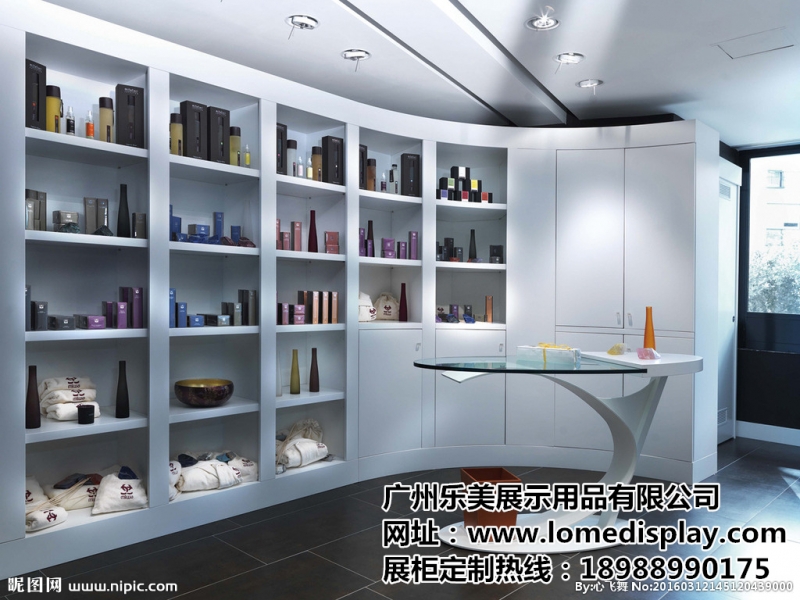 簡約時尚廣州廠家專業定制木質烤漆多層靠墻工藝品化妝品展示柜背柜高柜