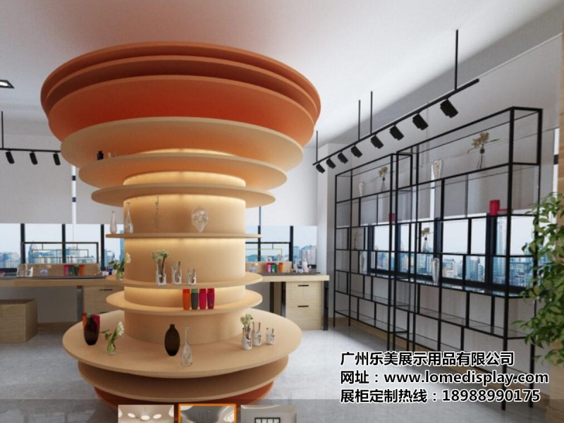 商場店鋪定制圓柱形化妝品展示臺圓形化妝品護膚品展示柜化妝品展示架