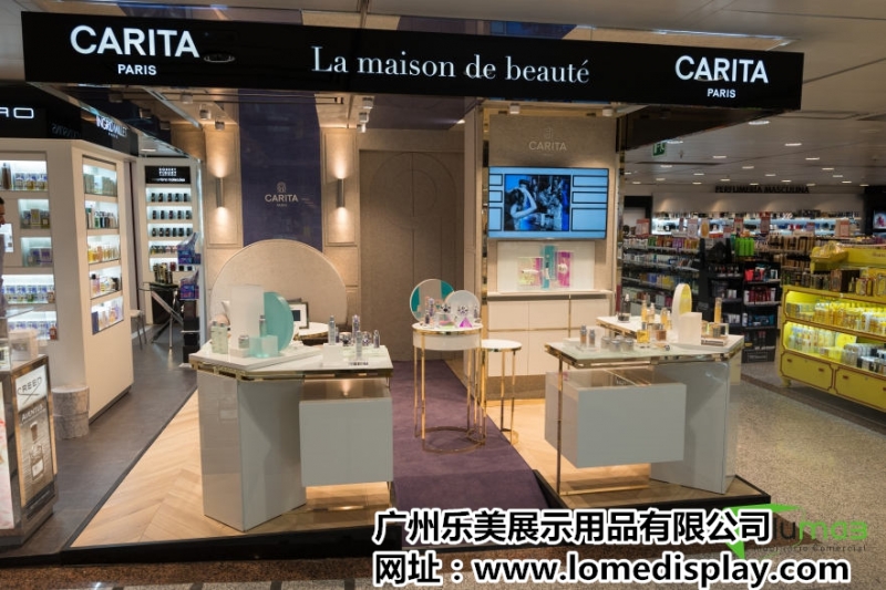 品牌定制香水展示架-鐵藝烤漆香水展示柜-化妝品展柜-白色彩妝柜
