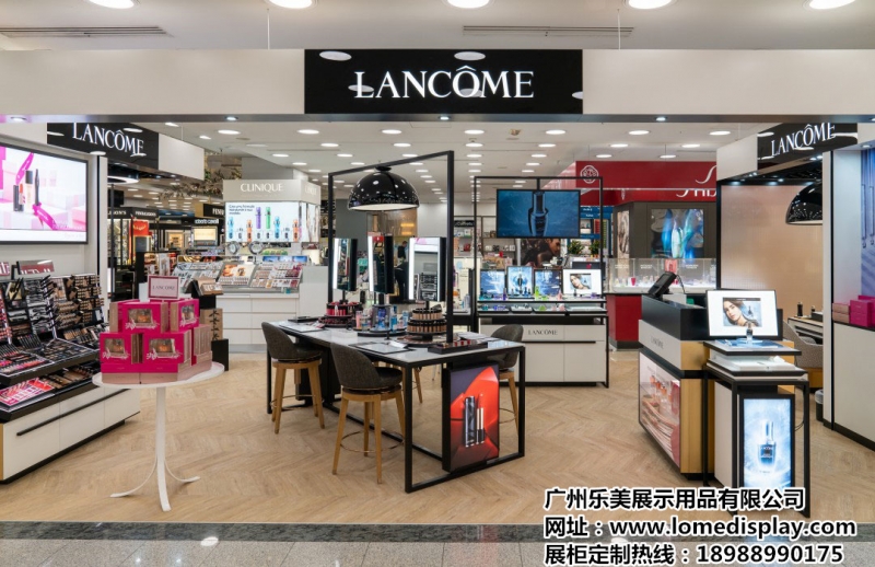商場高端品牌可定制-粉底液口紅旋轉展示臺-彩妝架化妝品展示柜前柜背柜